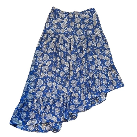 Vince Camuto Maxi Skirt Womens Size Medium Blue Paisley Asymmetrical Tiered - Picture 1 of 5